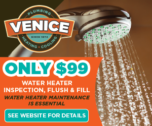 Venice Plumbing water heater maintenance medium rectangle banner with $99 inspection offer